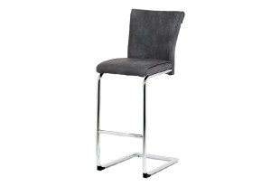 Barová židle, šedá ekokůže v dekoru vintage kůže, chromovaná pohupová podnož BAC-192 GREY